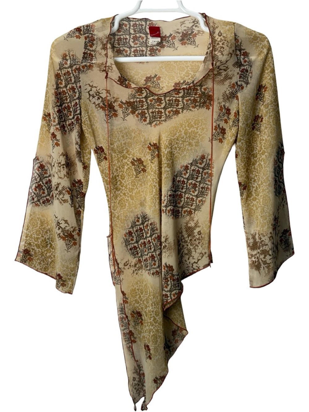 Onanoff Y2K Asymmetrical Sheer Top Size M Earth Tone Fairy Grunge Whimsigoth